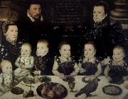 unknow artist Lord Cobham with his wife and her sister Jane and their six Children painted in 1567 Sweden oil painting artist